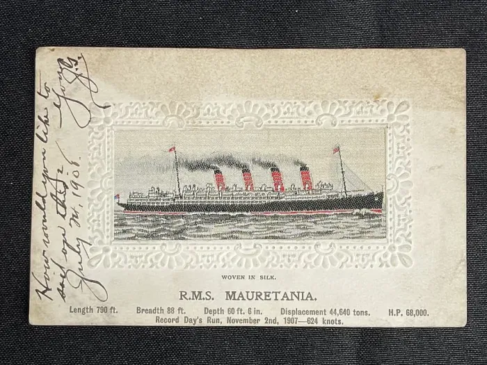 Framed Print : RMS Mauretania silk postcard Framed Print : RMS Mauretania silk postcard