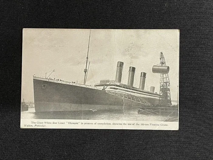 Framed Print : RMS Olympic postcard, from Northern Irelandwith floating cra Framed Print : RMS Olympic postcard, from Northern Irelandwith floating cra