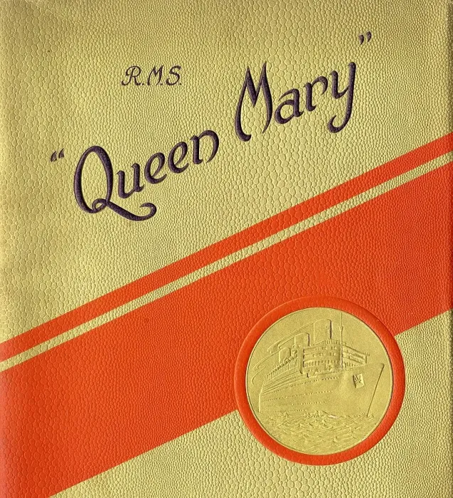 Framed Print : RMS Queen Mary - gilt cover promotional brochure Framed Print : RMS Queen Mary - gilt cover promotional brochure