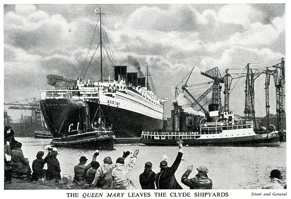 RMS Queen Mary leaving Clyde shipyards, near Glasgow