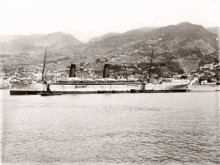 Framed Print : RMS Saxon, anchored at Madeira, Portugal Framed Print : RMS Saxon, anchored at Madeira, Portugal
