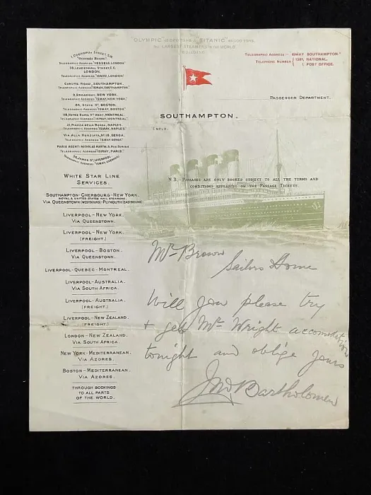 Framed Print : RMS Titamic, letter, John Bartholomew, Southampton Framed Print : RMS Titamic, letter, John Bartholomew, Southampton