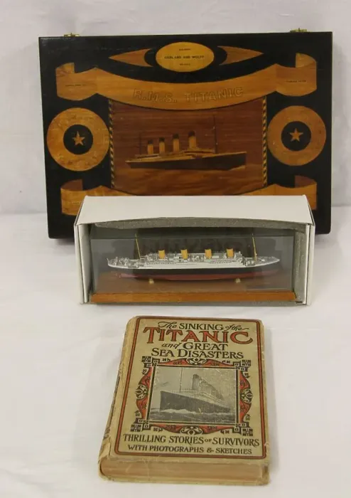 Framed Print : RMS Titanic - book, model and cutlery box Framed Print : RMS Titanic - book, model and cutlery box