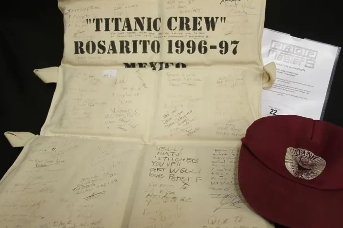 Framed Print : RMS Titanic film, life jacket and baseball cap Framed Print : RMS Titanic film, life jacket and baseball cap