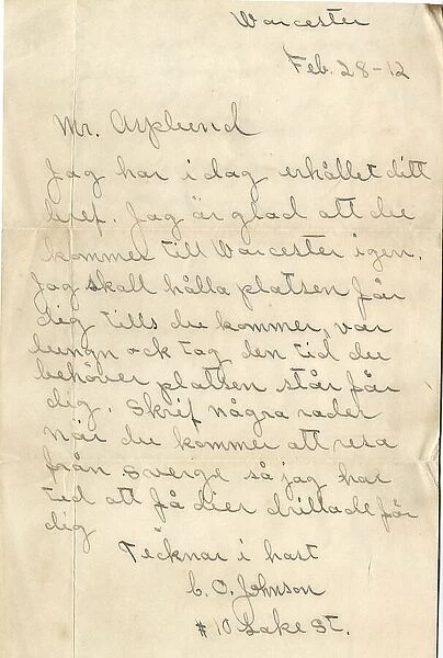 RMS Titanic - letter to Carl Asplund, victim