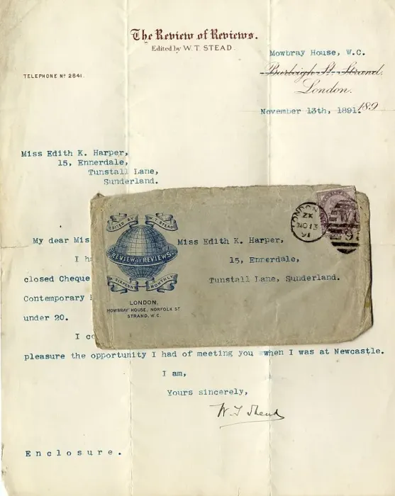 Framed Print : RMS Titanic - letter and envelope from W T Stead Framed Print : RMS Titanic - letter and envelope from W T Stead