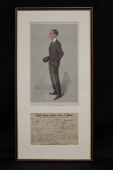 Framed Print : RMS Titanic - Marconi portrait with Carpathia telegram Framed Print : RMS Titanic - Marconi portrait with Carpathia telegram
