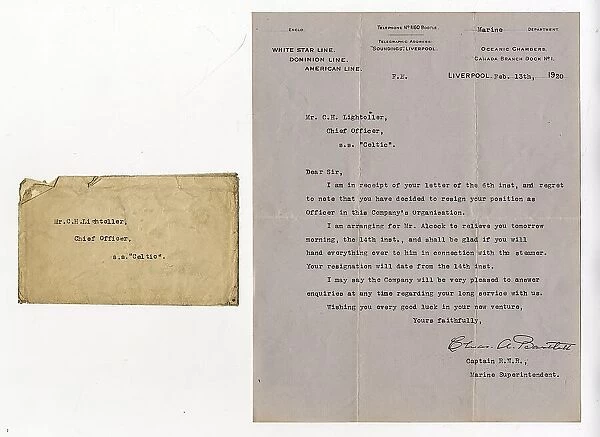 RMS Titanic officer Charles Lightoller - resignation
