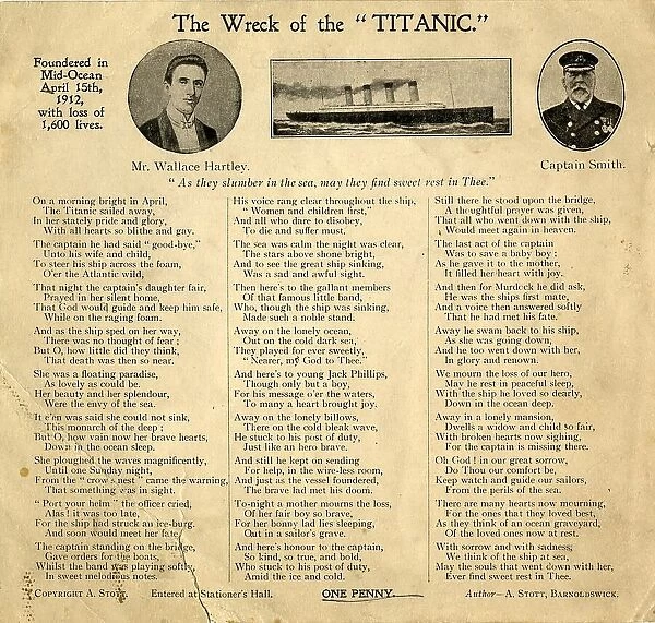 RMS Titanic - postcard, Wallace Hartley, Captain Smith