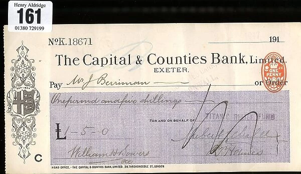 RMS Titanic - Relief Fund cheque, Mr J Berriman