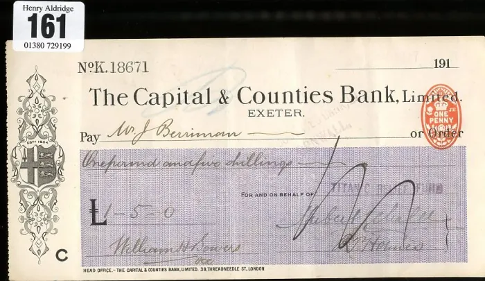 Framed Print : RMS Titanic - Relief Fund cheque, Mr J Berriman Framed Print : RMS Titanic - Relief Fund cheque, Mr J Berriman