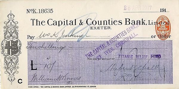 RMS Titanic - Relief Fund cheque, Mrs K Jenkins