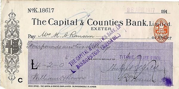 RMS Titanic - Relief Fund cheque, Mrs M A Ransom
