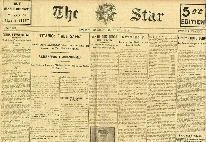 Framed Print : RMS Titanic - The Star newspaper Framed Print : RMS Titanic - The Star newspaper