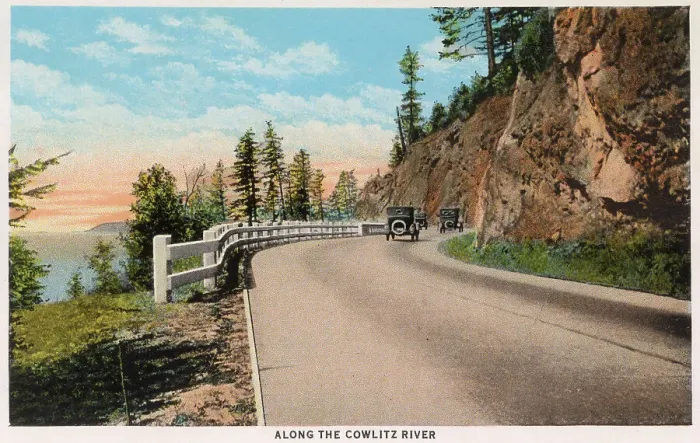 Framed Print : Road alongside Cowlitz River, Pacific Highway, USA Date: 1929 Framed Print : Road alongside Cowlitz River, Pacific Highway, USA Date: 1929