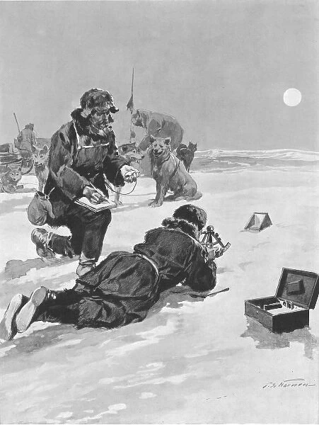 Roald Amundsen calculating his position, South Pole, 1911