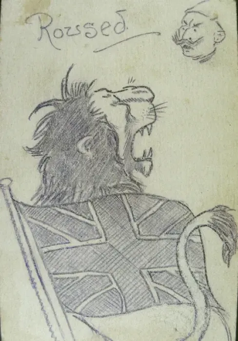 Framed Print : A roaring lion and Union Jack with nervous looking Kaiser Framed Print : A roaring lion and Union Jack with nervous looking Kaiser