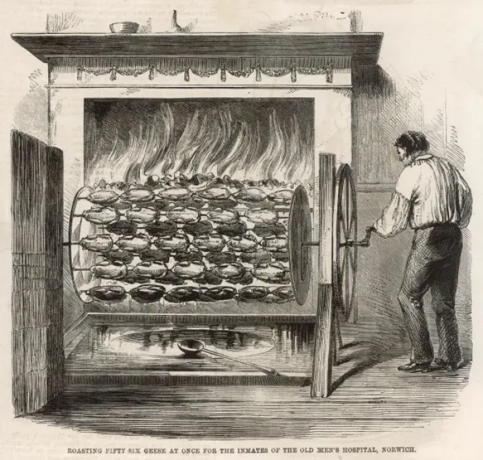 Framed Print : Roasting fifty six geese at once for the inmates of the old Framed Print : Roasting fifty six geese at once for the inmates of the old