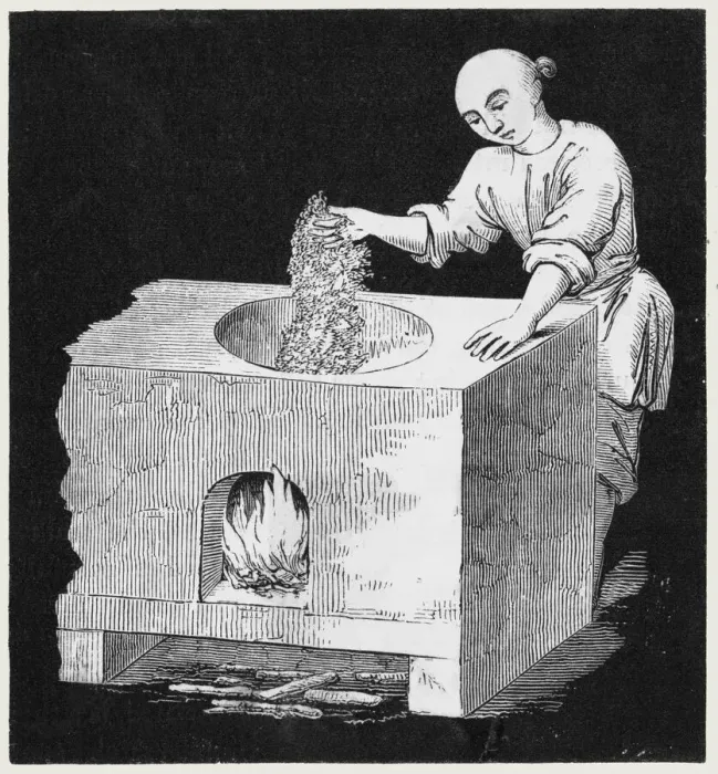 Framed Print : Roasting top grade tea over a fire, China Framed Print : Roasting top grade tea over a fire, China