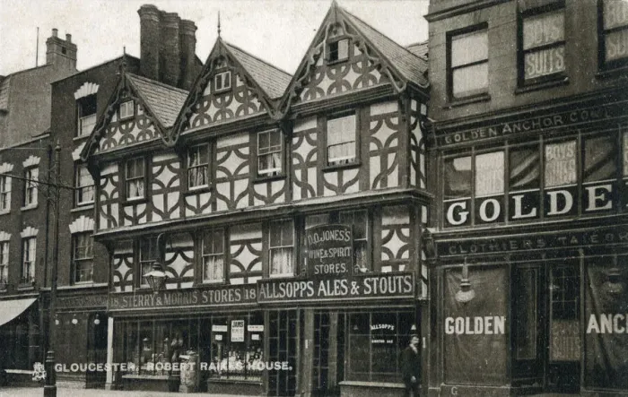 Framed Print : Robert Raikes House - an historic 16th century timber-framed town house at 36-38 Southgate Street, Gloucester. Date: circa 1907 Framed Print : Robert Raikes House - an historic 16th century timber-framed town house at 36-38 Southgate Street, Gloucester. Date: circa 1907