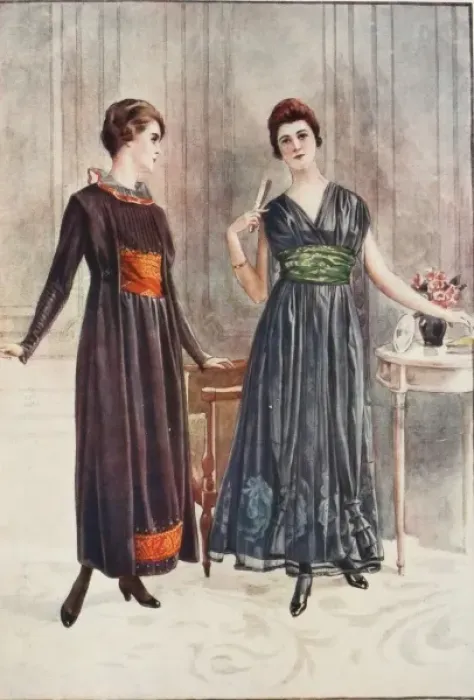 Framed Print : Robes d. Two models wearing the latest Parisian fashions for afternoon Framed Print : Robes d. Two models wearing the latest Parisian fashions for afternoon