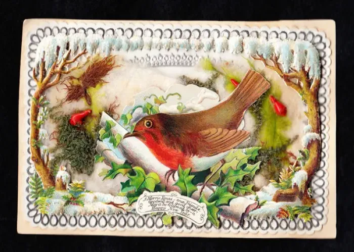 Framed Print : Robin on a Christmas and New Year card Framed Print : Robin on a Christmas and New Year card