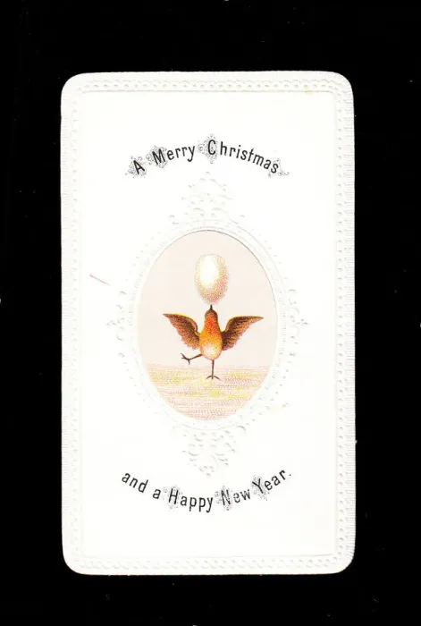 Framed Print : Robin with egg on a Christmas and New Year card Framed Print : Robin with egg on a Christmas and New Year card