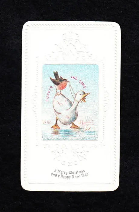 Framed Print : Robin and goose on a Christmas and New Year card Framed Print : Robin and goose on a Christmas and New Year card