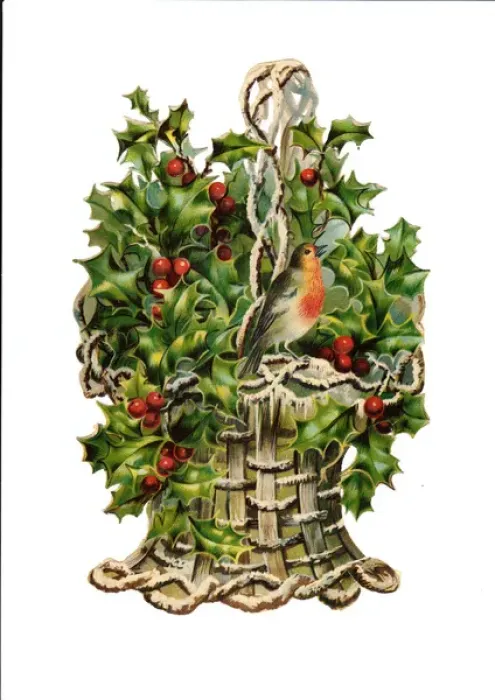 Framed Print : Robin with holly on a Victorian Christmas scrap Framed Print : Robin with holly on a Victorian Christmas scrap
