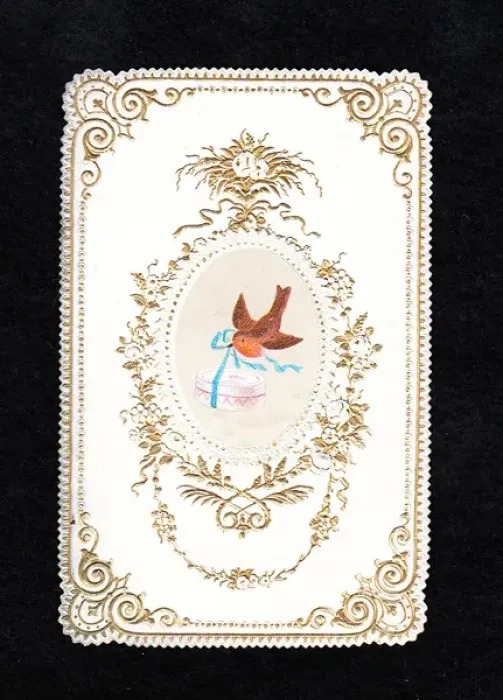 Framed Print : Robin with present on a Christmas card Framed Print : Robin with present on a Christmas card