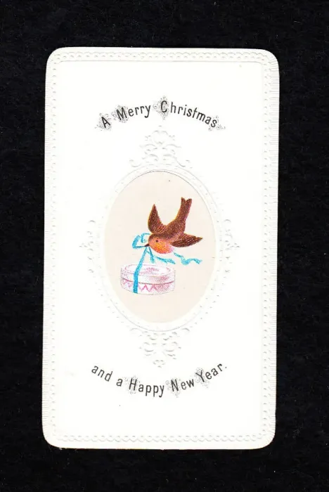 Framed Print : Robin with present on a Christmas and New Year card Framed Print : Robin with present on a Christmas and New Year card