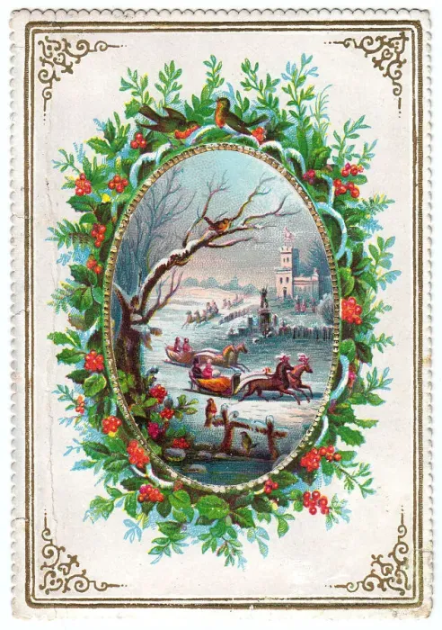 Framed Print : Robins, holly and snow scene on a Christmas card Framed Print : Robins, holly and snow scene on a Christmas card