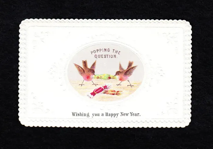 Framed Print : Two robins pulling crackers on a New Year card Framed Print : Two robins pulling crackers on a New Year card