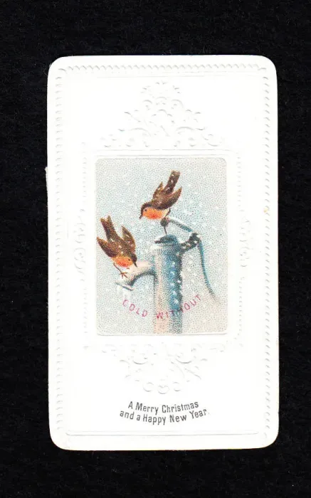 Framed Print : Two robins on pump on a Christmas and New Year card Framed Print : Two robins on pump on a Christmas and New Year card