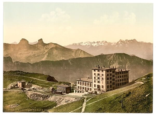 Rochers de Naye Grand Hotel, and railroad, Geneva Lake, Swit