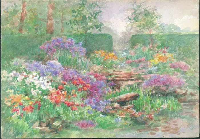 Framed Print : Rock Garden'. Garden with flowers and hedging Framed Print : Rock Garden'. Garden with flowers and hedging
