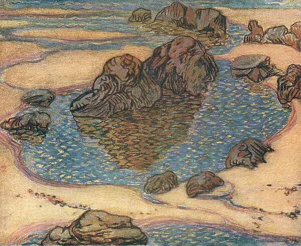 Rock Pool. A textural pastel painting of some rock pools on a beach