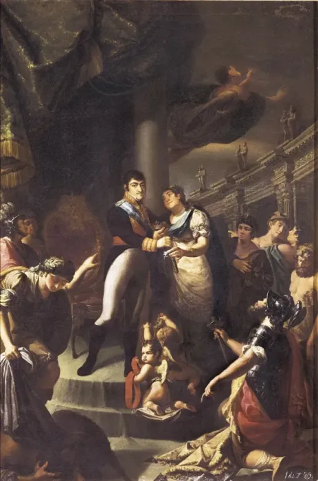 Framed Print : RODES, Vicente (1791-1858). Spain putting Ferdinand Framed Print : RODES, Vicente (1791-1858). Spain putting Ferdinand