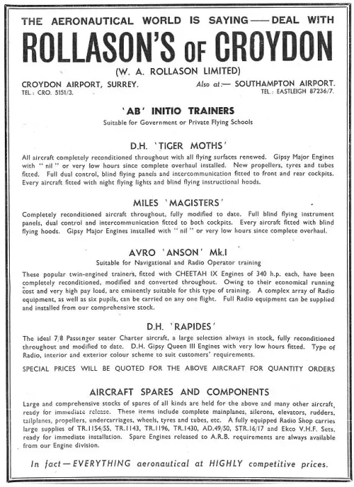 Framed Print : Rollasons Of Croydon. Aircraft Sales & Services 1949 Framed Print : Rollasons Of Croydon. Aircraft Sales & Services 1949