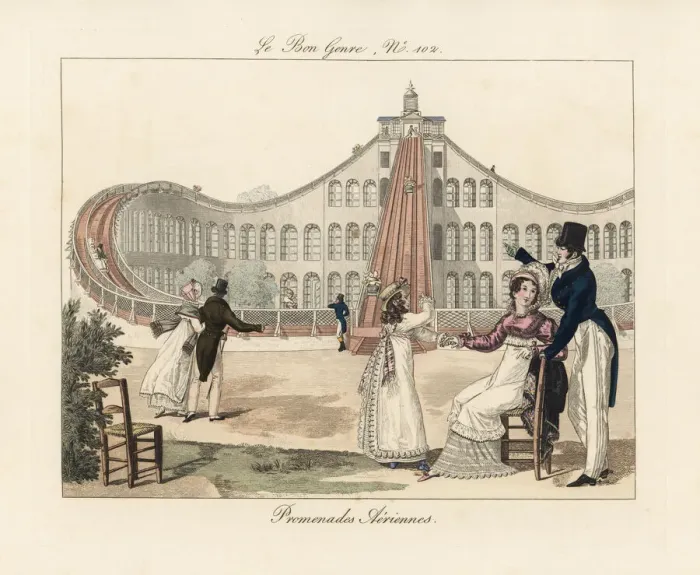 Framed Print : Rollercoaster in the Jardin Baujon, early 19th century Framed Print : Rollercoaster in the Jardin Baujon, early 19th century