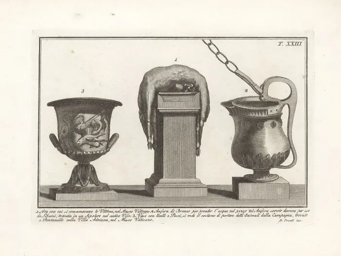 Framed Print : Roman altar, amphora with chain and vase Framed Print : Roman altar, amphora with chain and vase
