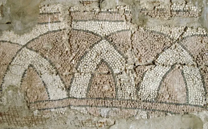 Framed Print : Roman Art. Mosaic in the courtyard of the Butrint Museum. De Framed Print : Roman Art. Mosaic in the courtyard of the Butrint Museum. De