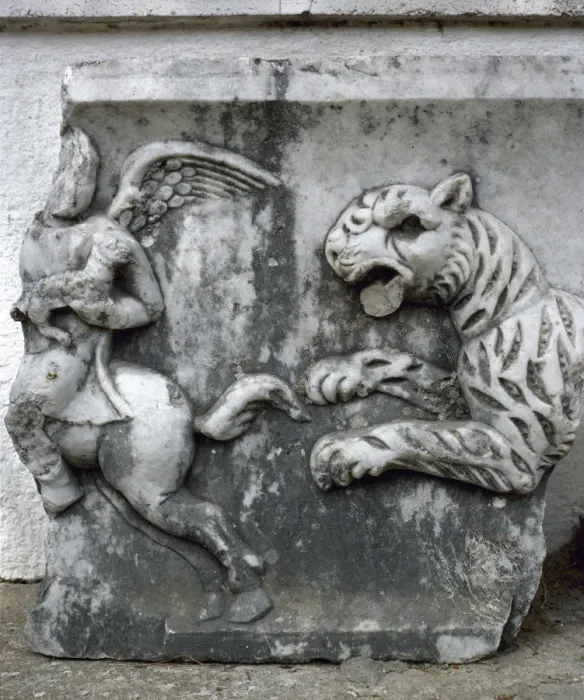 Framed Print : Roman art. Turkey. Mileto. Relief of Cupid and Panther Framed Print : Roman art. Turkey. Mileto. Relief of Cupid and Panther
