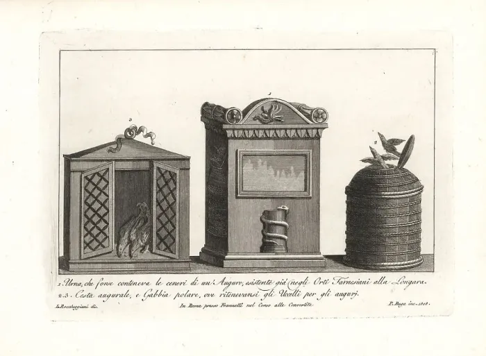 Framed Print : Roman augur's funeral urn and bird cages Framed Print : Roman augur's funeral urn and bird cages
