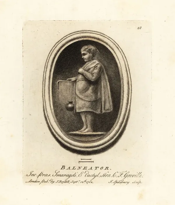 Framed Print : Roman bath attendant with jar of oil and strigil Framed Print : Roman bath attendant with jar of oil and strigil
