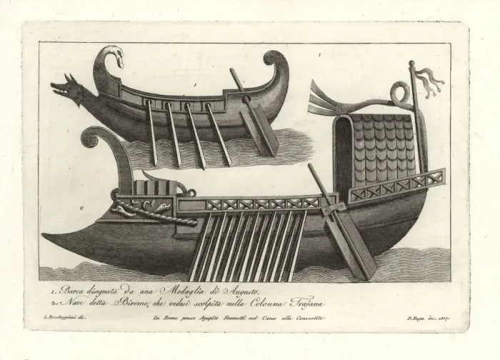 Framed Print : Roman bireme and boat Framed Print : Roman bireme and boat