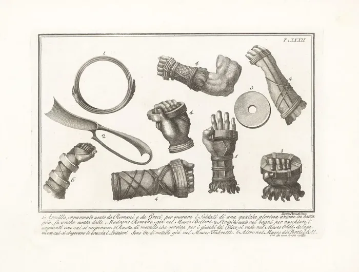 Framed Print : Roman boxing gloves, bracelet and discus Framed Print : Roman boxing gloves, bracelet and discus