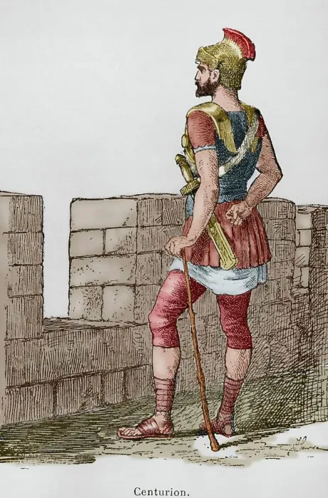 Framed Print : Roman centurion. Engraving. Later colouration Framed Print : Roman centurion. Engraving. Later colouration