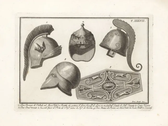 Framed Print : Roman and Etruscan helmets and shield Framed Print : Roman and Etruscan helmets and shield