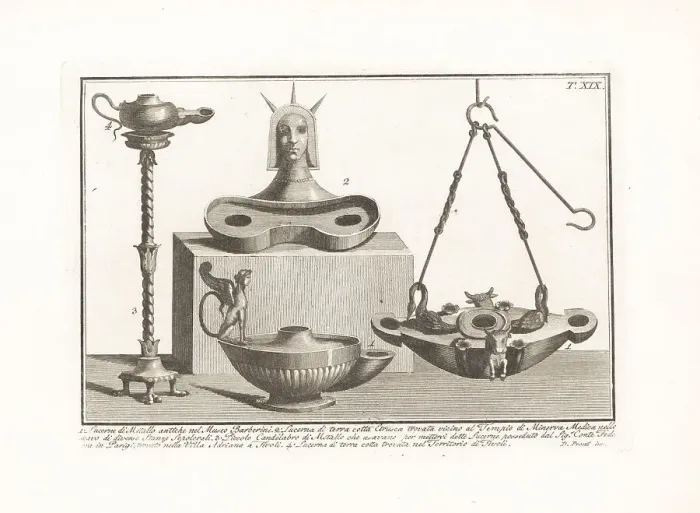Framed Print : Roman and Etruscan lamps in metal and terracotta Framed Print : Roman and Etruscan lamps in metal and terracotta